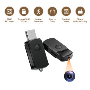 U3W UDisk Pen Drive Camera Indoor Mini Spy Camera for Home Meetings Hidden HD Small Portable Keychain Small Size HD Video Audio Recording Spy Gadget - Black